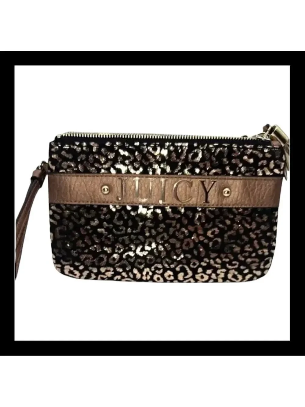 Juicy Couture Leopard Logo Wristlet Small Handbag in Black & Copper